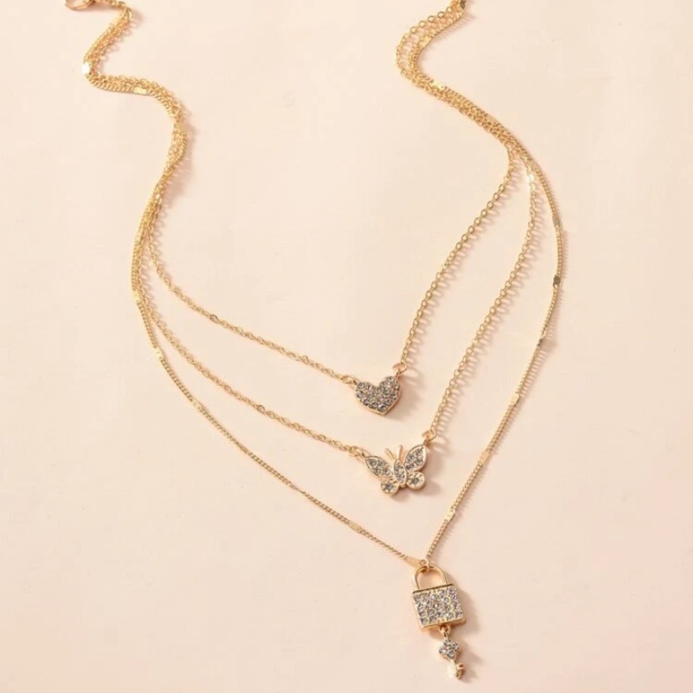 💥Sale💥 4 for 20Rhinestone Heart Layered Necklace - Picture 2 of 3